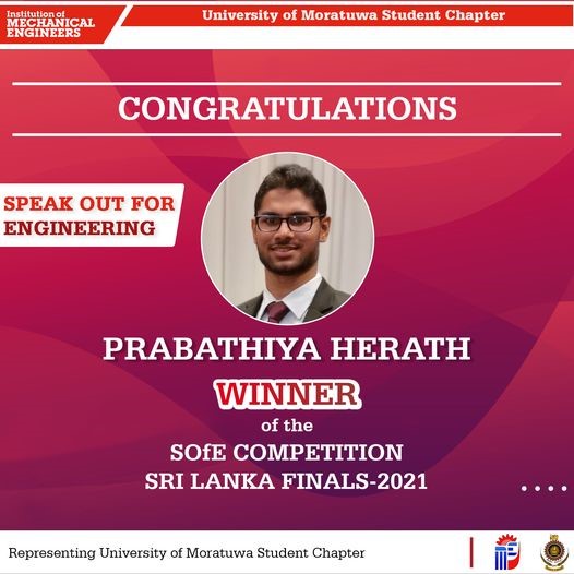Prabathiya Herath becomes the Sri Lankan Champion in IMechE SOFE Competition 2021