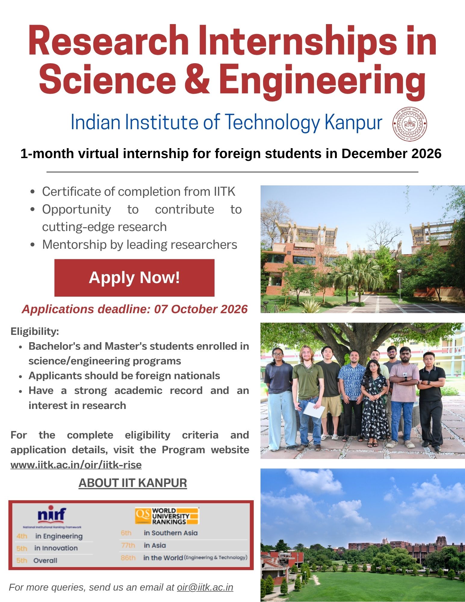Apply Now: Virtual Winter Internships at the Indian Institute of Technology Kanpur, India