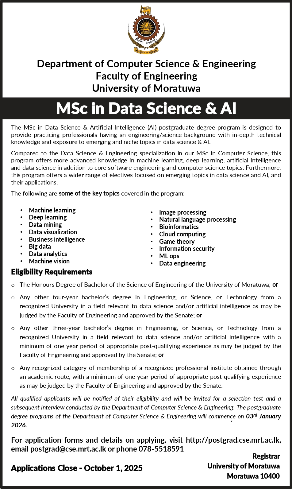MSc in Data Science & Artificial Intelligence