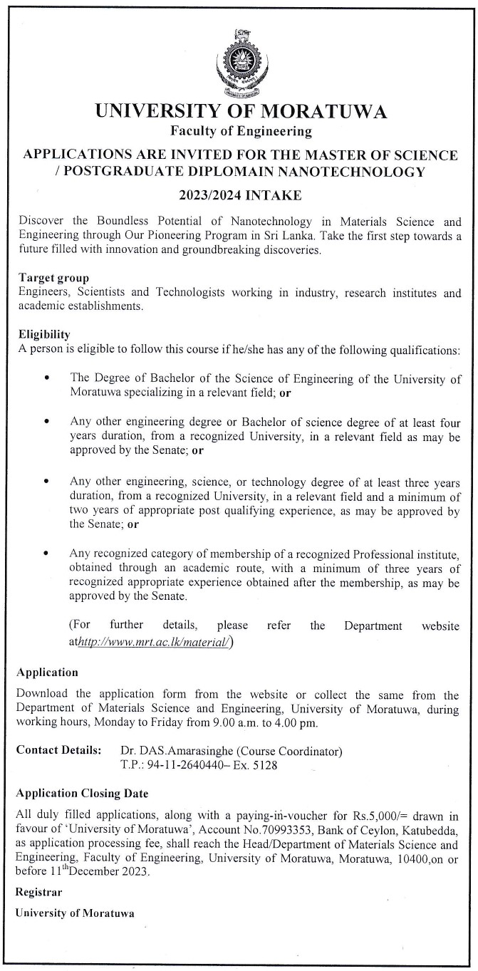 MSc/PG Diploma in Nanotechnology