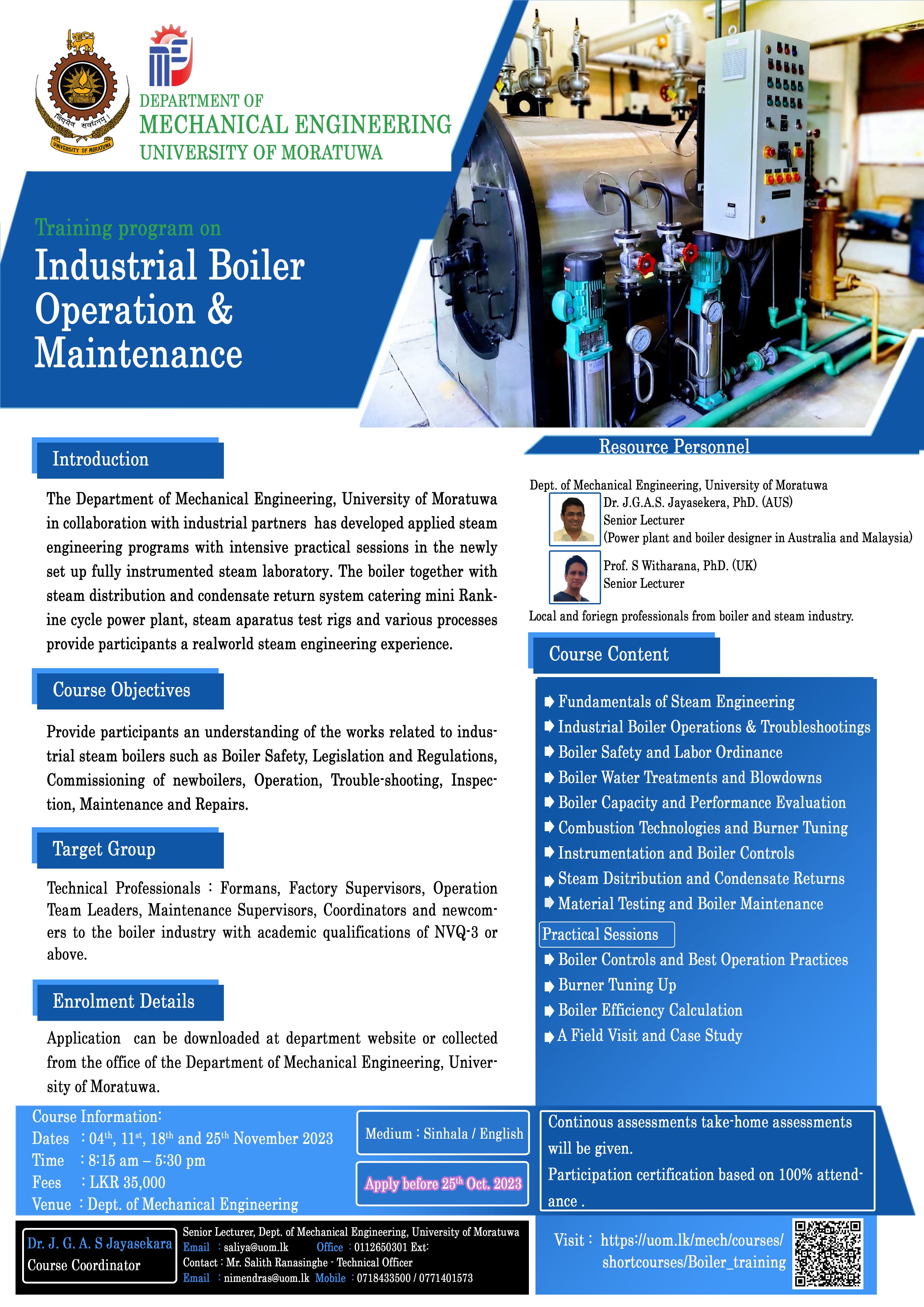 Training program on Industrial Boiler Operation and Maintenance