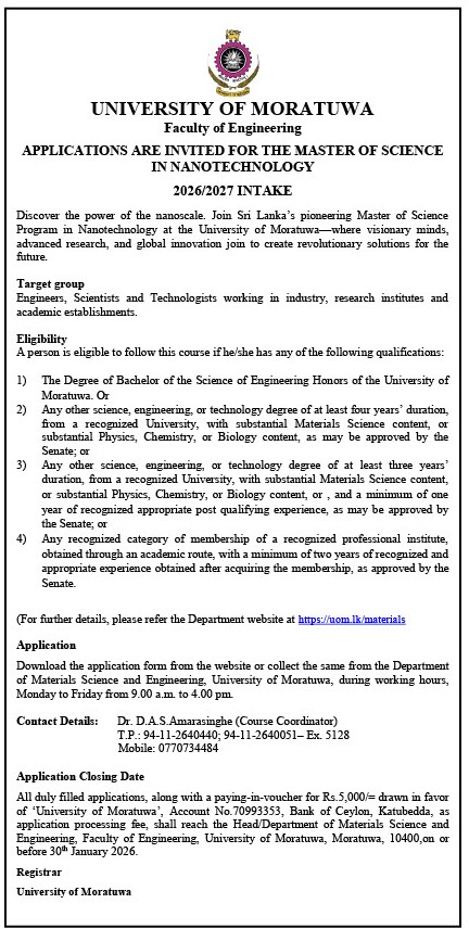 M.Sc/PG Dip in Nanotechnology