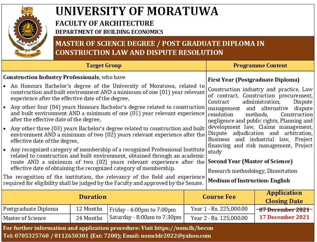 MSc in Construction Law and Dispute Resolution 2022