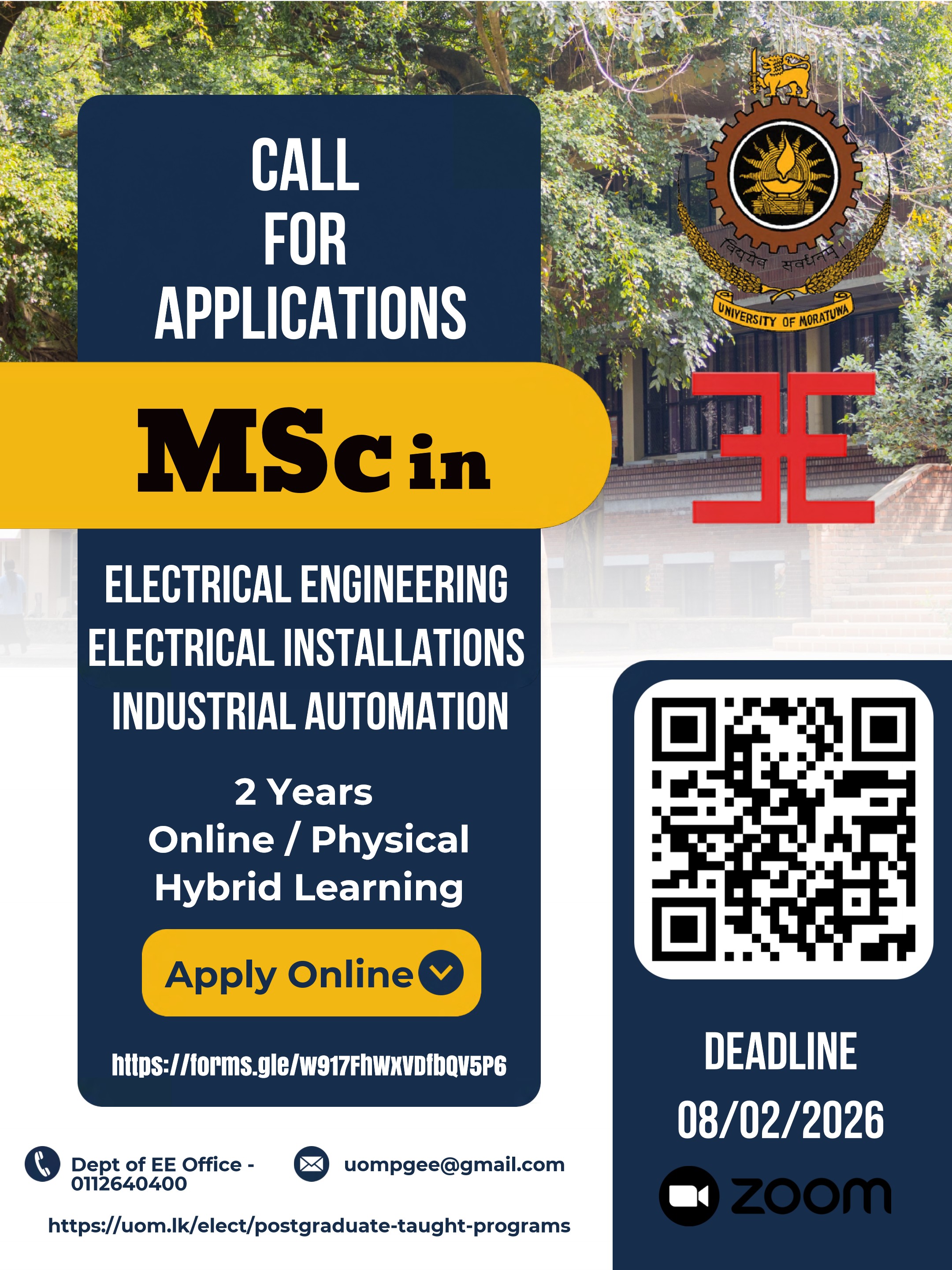 MSc in Electrical Engineering/Electrical Installations/Industrial Automation, PGC in Industrial Automation