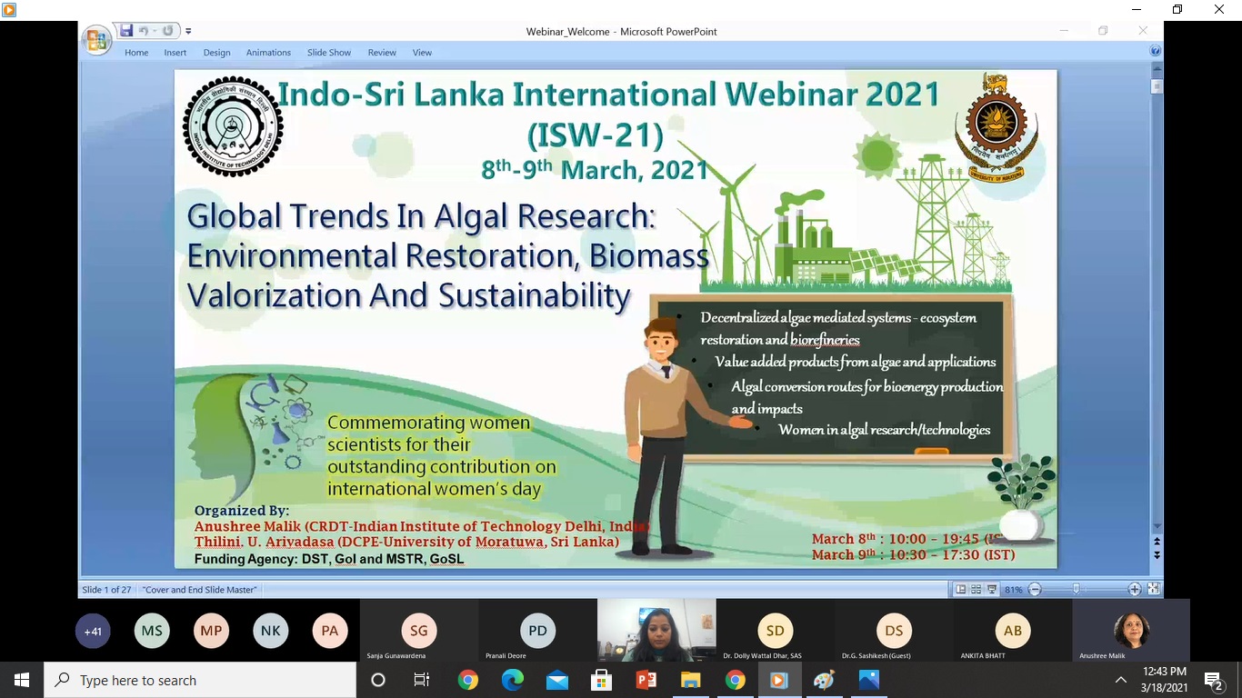 Indo-Sri Lanka International Webinar, 2021 (ISW-21): Global trends in Algal Research: Environmental Restoration, Biomass Valorization and Sustainability