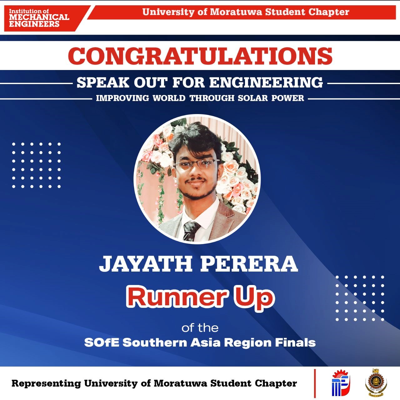 Jayath Perera becomes Sri Lanka Champion and Southern Asia Region Runner Up in IMechE SOFE Competition 2022