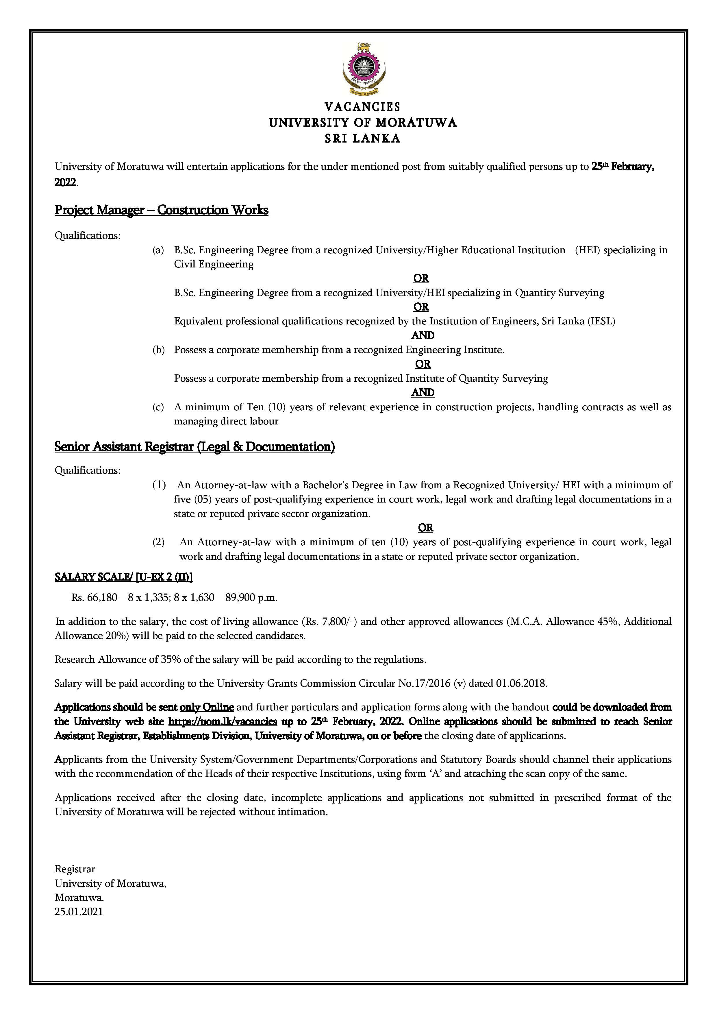 Vacancies - University of Moratuwa