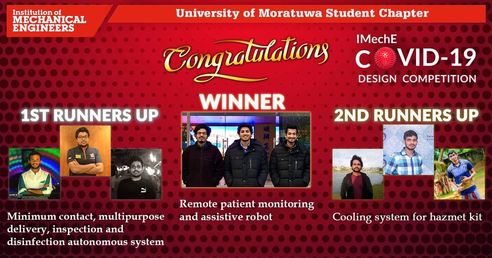 All three winners from Moratuwa- COVID19 Design Competition by IMechE Sri Lanka Group