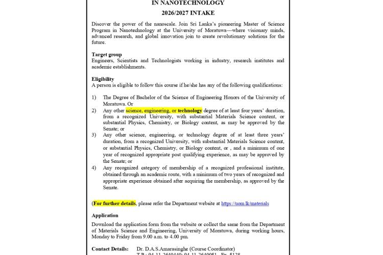 M.Sc/PG Dip in Nanotechnology