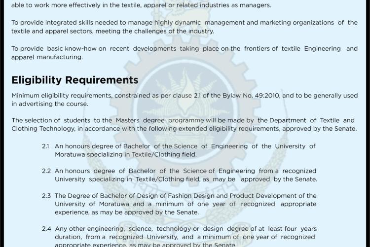 M.Sc./PG. Diploma in Textile and Clothing Management