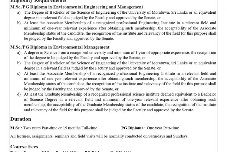 MSc/PG Dip in Environmental Management/ Environmental Engineering and Management 2022